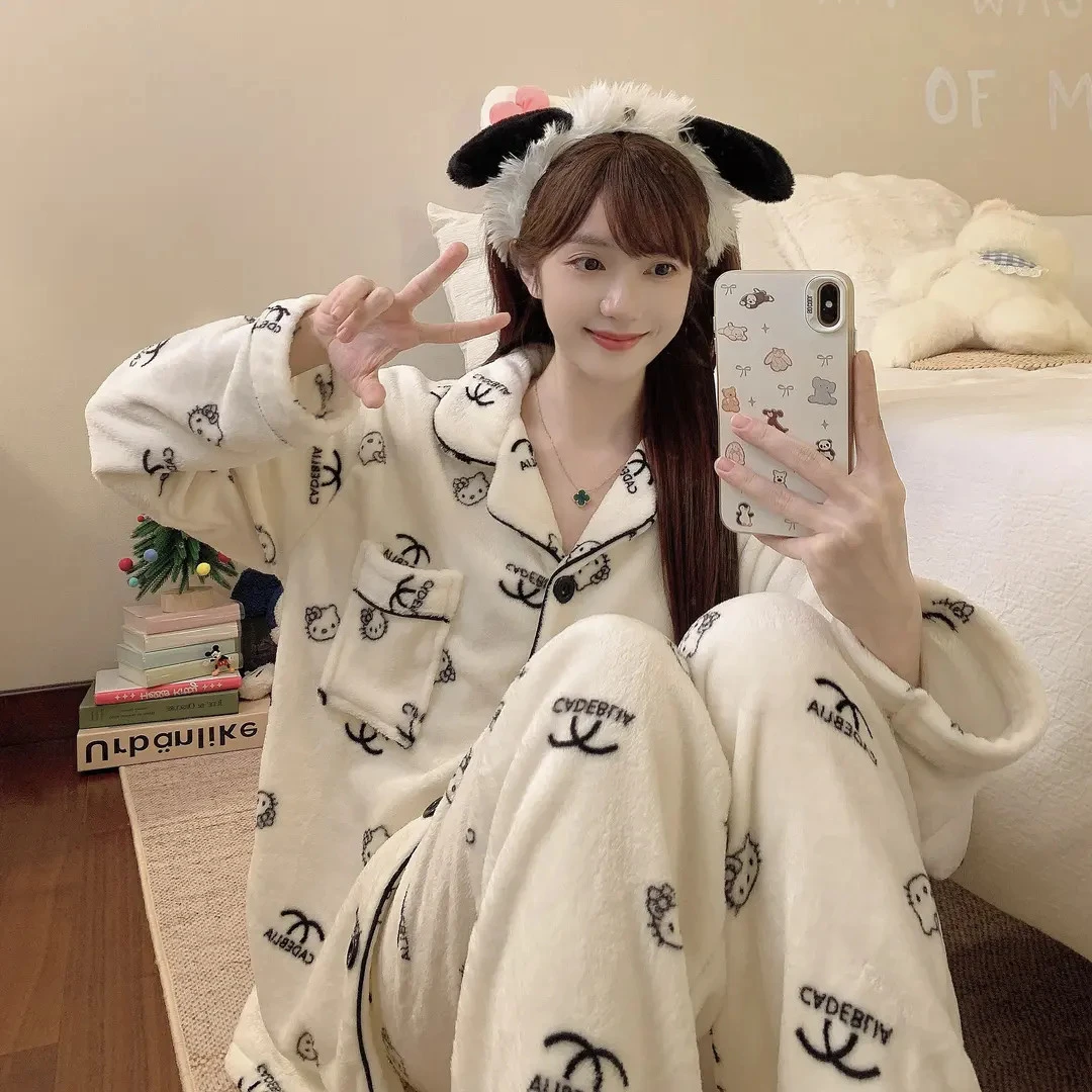 【秋冬款】法兰绒少女甜美睡衣女冬季加厚卡通长袖保暖家居服套装