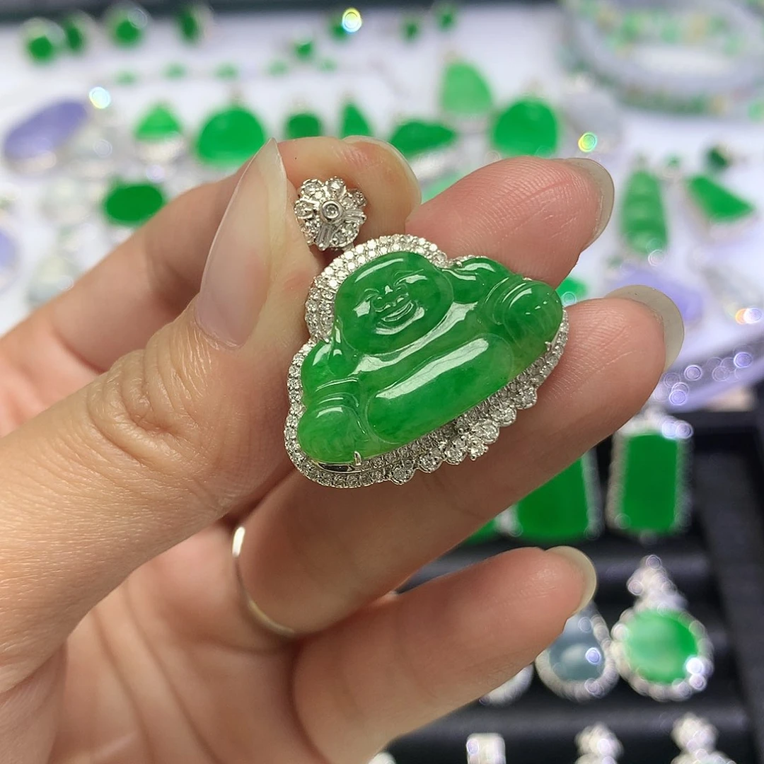 吊坠(不含链)18K金镶嵌翡翠