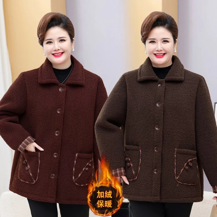 220斤胖妈颗粒绒保暖棉衣外套 中老年加绒加厚棉衣外套大码妈妈冬