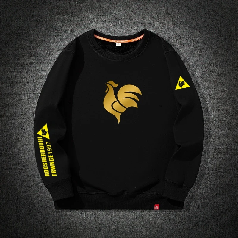 法国公鸡卫衣男装2025新款薄款大码宽松圆领休闲百搭加绒保暖上衣