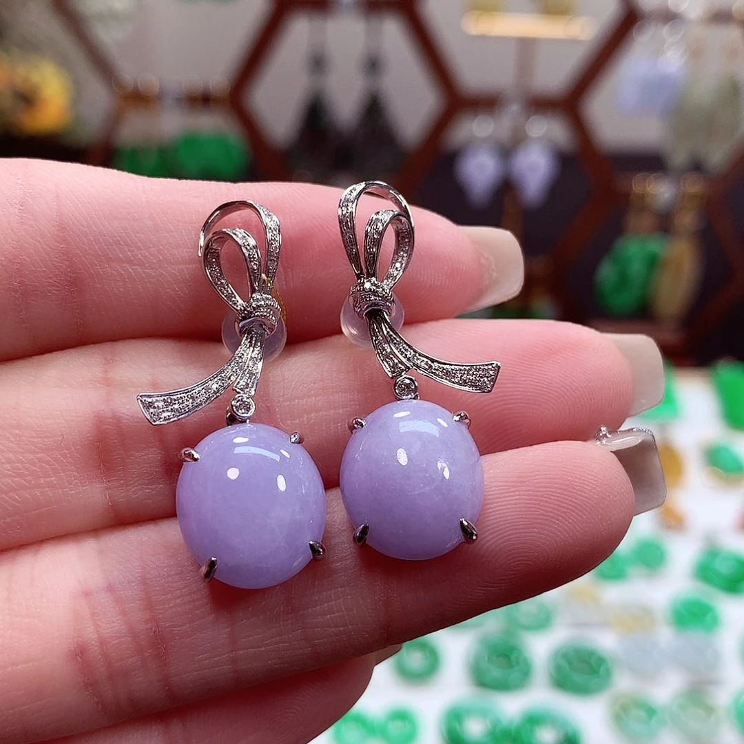 翡翠耳饰18K金镶嵌天然翡翠