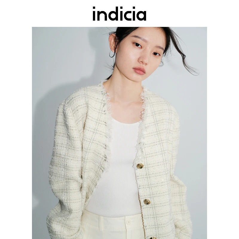 indicia标记25春新款欧若风米色小香风流苏外套女短款L2A5WT016