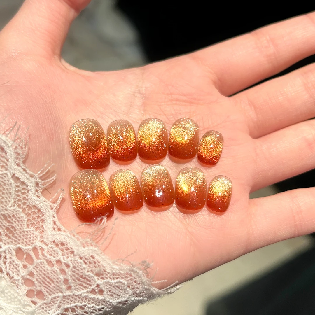 【冰红茶】蓝珊手工穿戴甲红茶冰透爆闪追光简约水润温柔显白纯欲