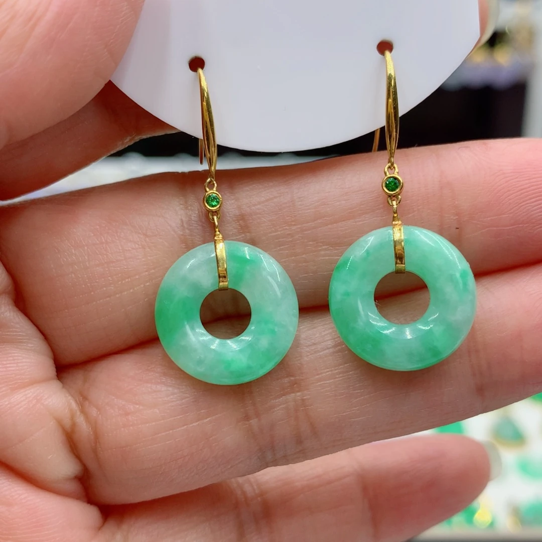 翡翠18K金镶嵌耳饰