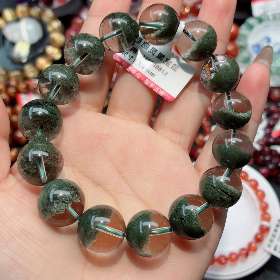 可***前水晶未镶嵌手链绿幽灵聚宝盆手链