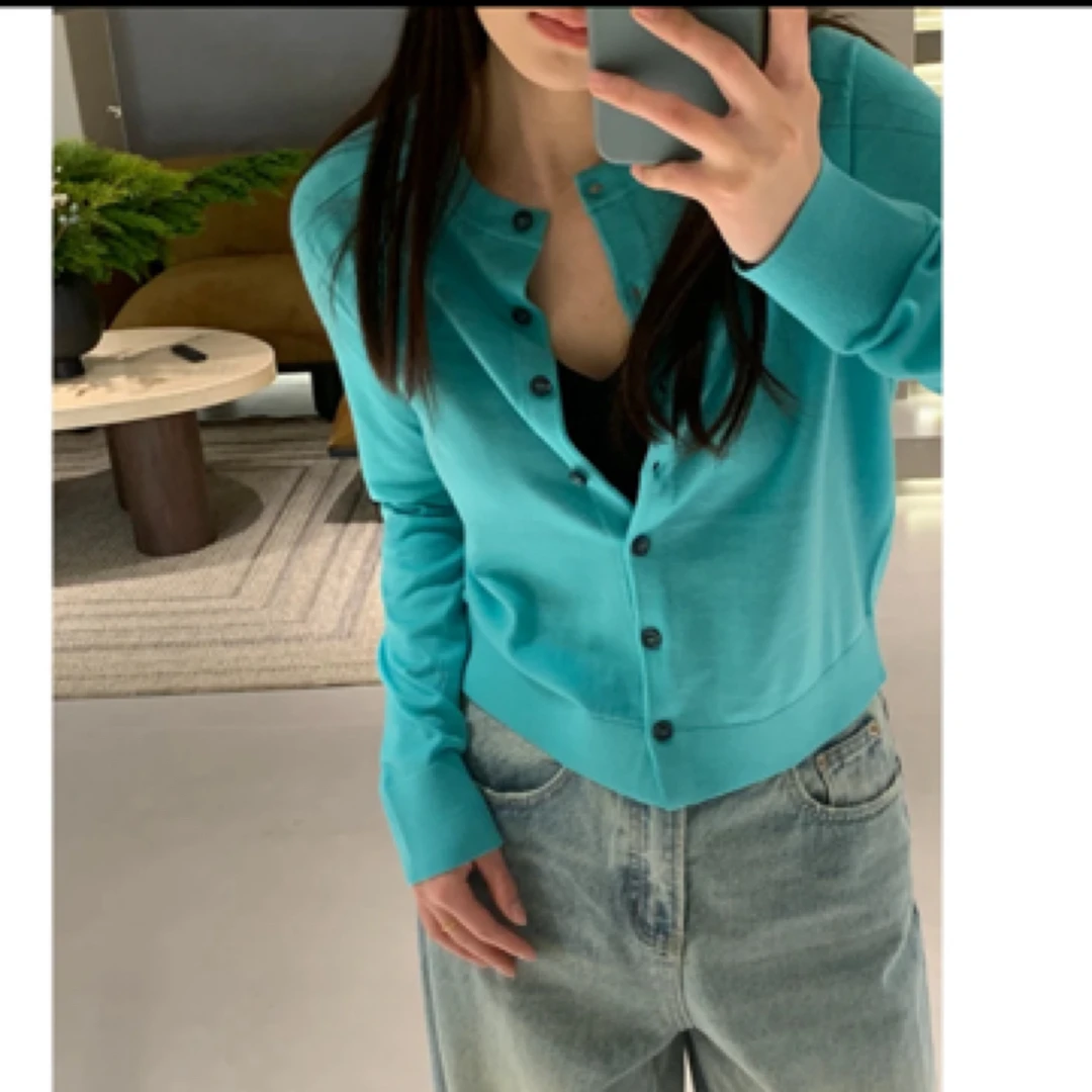 JING2025春季新款1055圆领羊毛开衫女纯色百搭长袖休闲上衣时尚