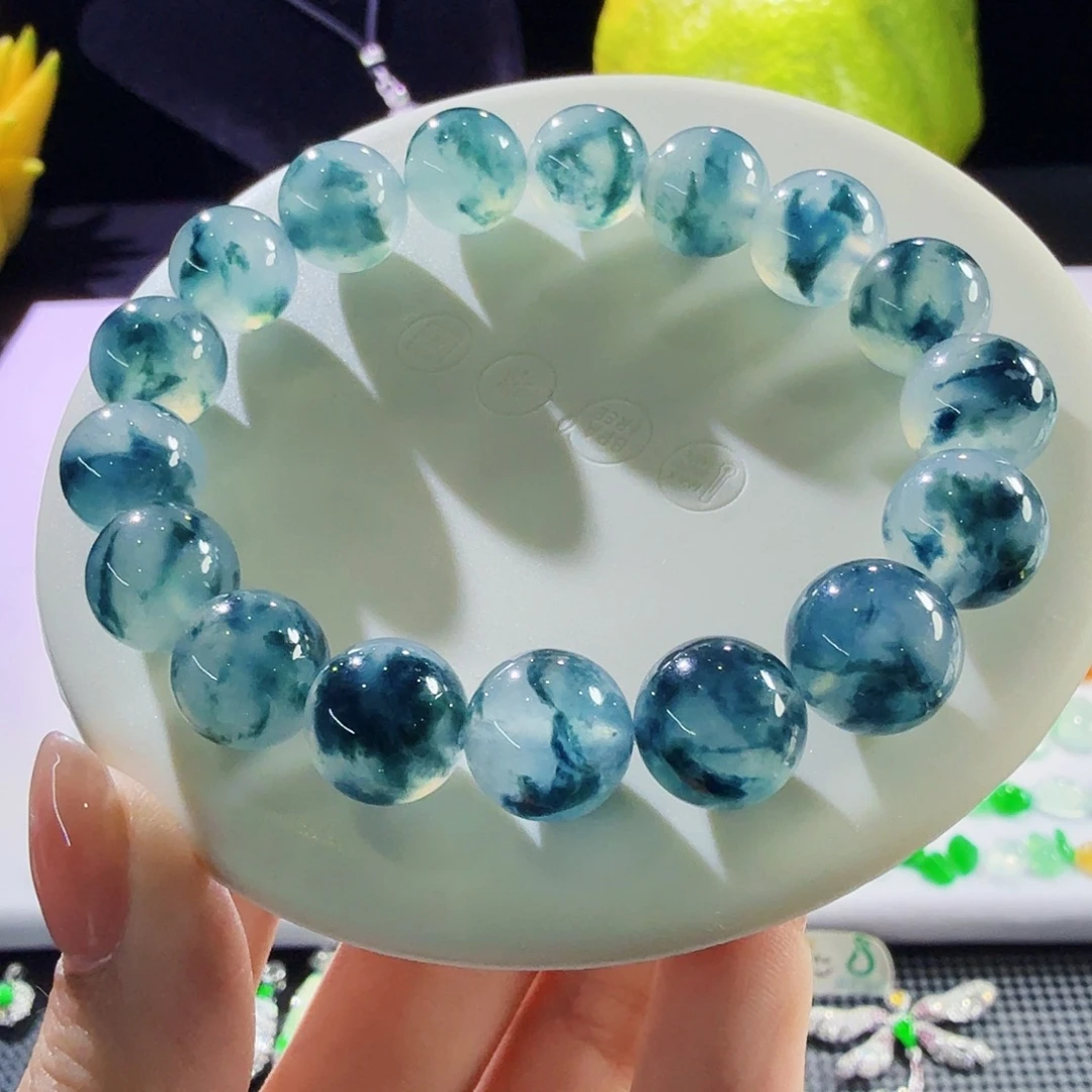 翡翠未镶嵌颈饰超正蓝花卡11+