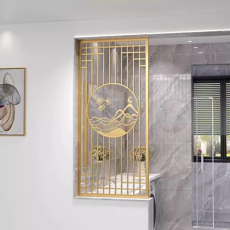 隔断玄关简约现代轻奢不锈钢金属铁艺屏风客厅办公中式花格镂空