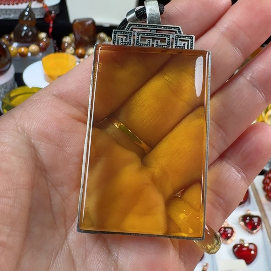 琥珀裸石银S925镶嵌幸****8