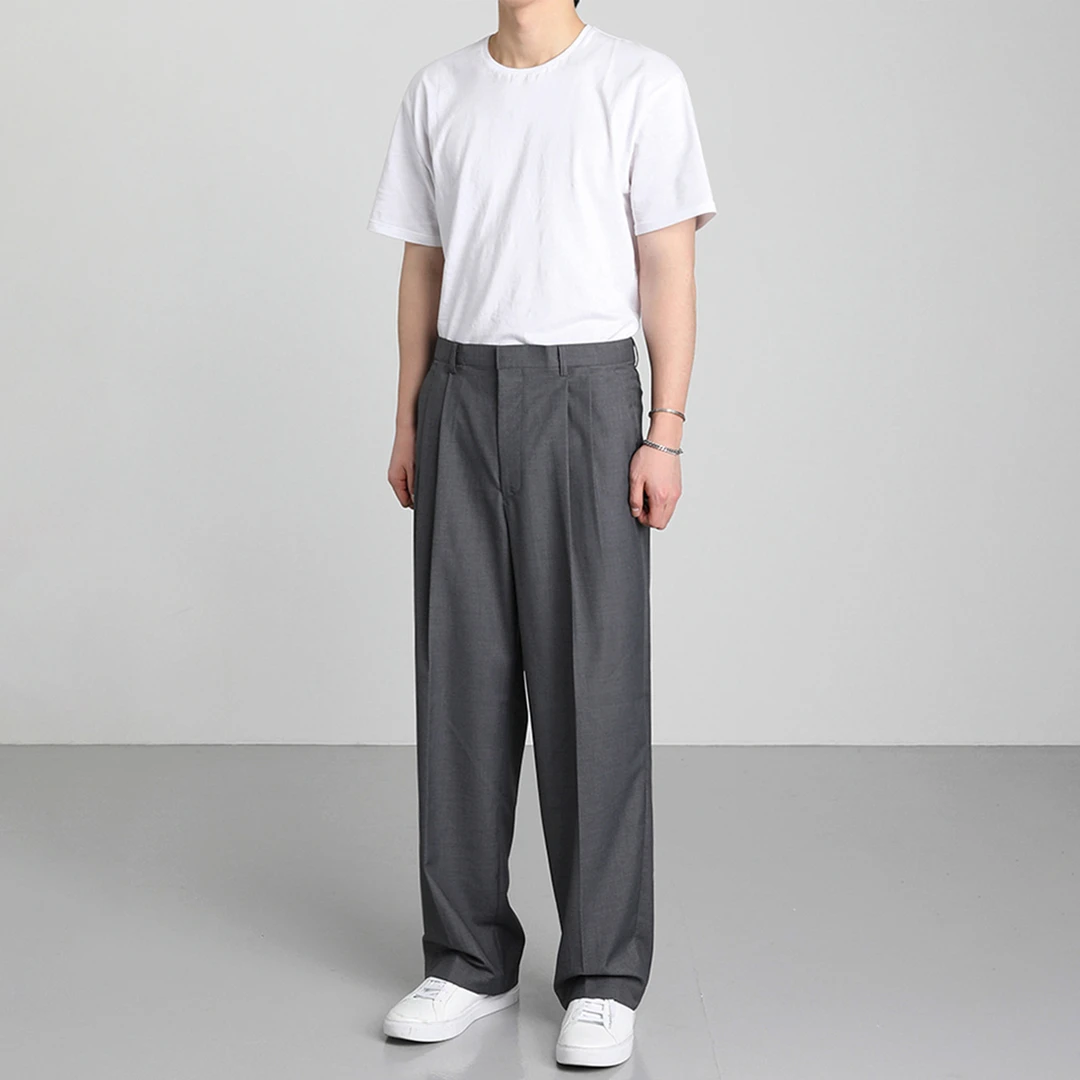 灰色双掐褶休闲裤男士气质简约垂感直筒长裤子高级感商务通勤西裤