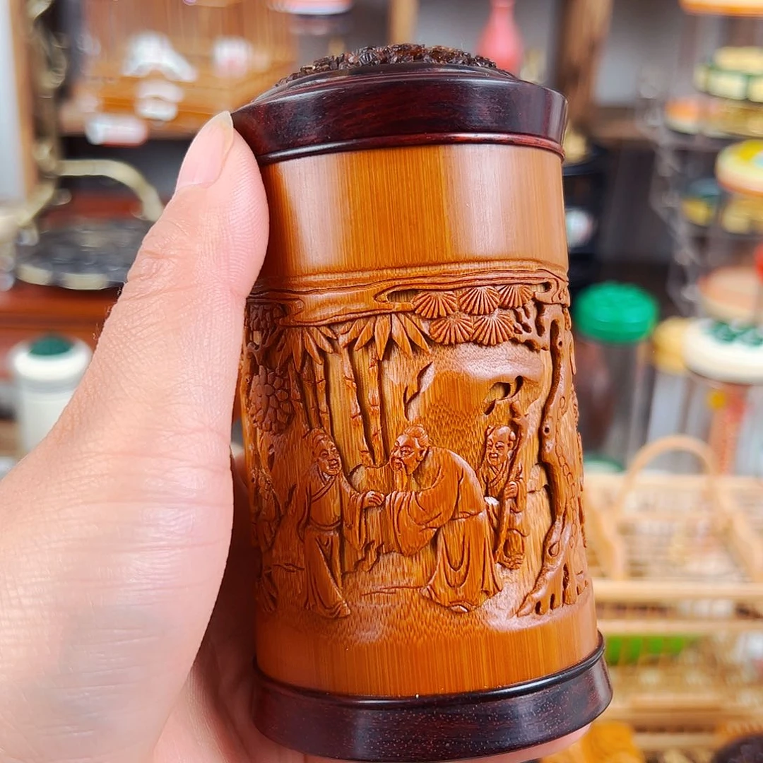 木收藏款老竹手工雕刻蝈蝈罐