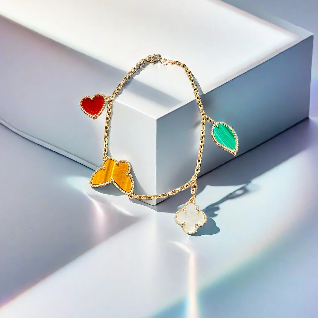 925银珐琅手链 银饰四叶草蝴蝶手链