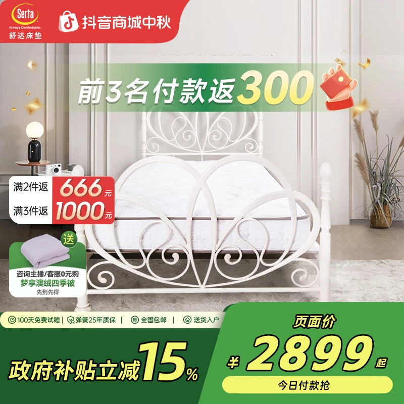 Serta/舒达床架系列 艺术铁艺双人床金属艺术床青少年床复古B0005