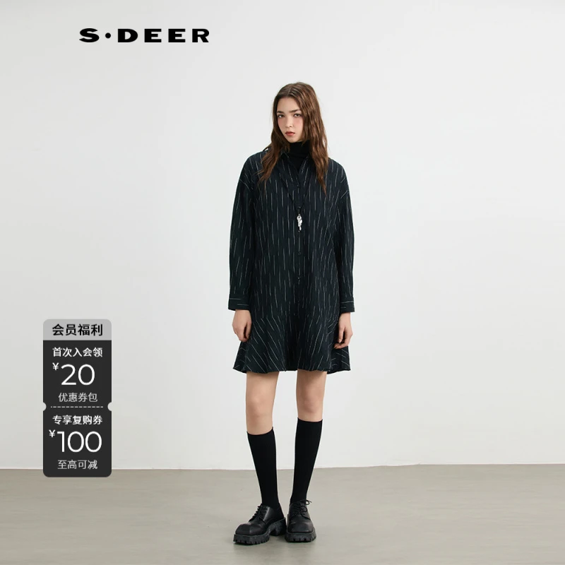 S·DEER圣迪奥气质长袖时尚休闲女士秋季条纹连衣裙S253Z1217