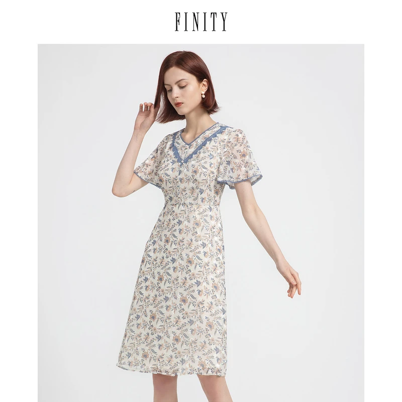 【专属】FINITY 气质女神范法式优雅收腰印花连衣裙 F21UC7623L
