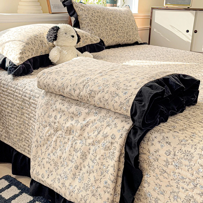 夏季新款A类针织棉双层纱法式复古可机洗夏凉被空调被床盖四件套