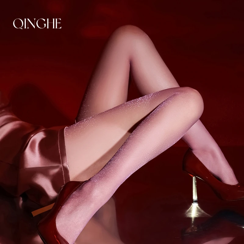 轻禾「星觅」满天星珠光灰色性感初秋穿搭纯欲亮丝女紫色春秋连裤袜