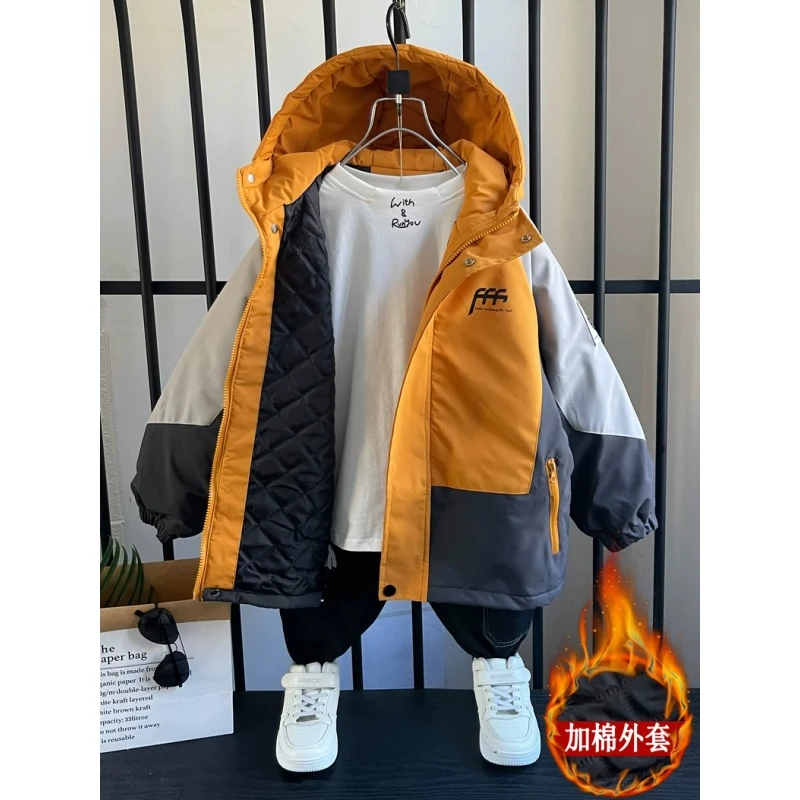 儿童装男童夹棉外套2025新款冲锋衣薄棉风衣加厚二棉中大童秋冬款