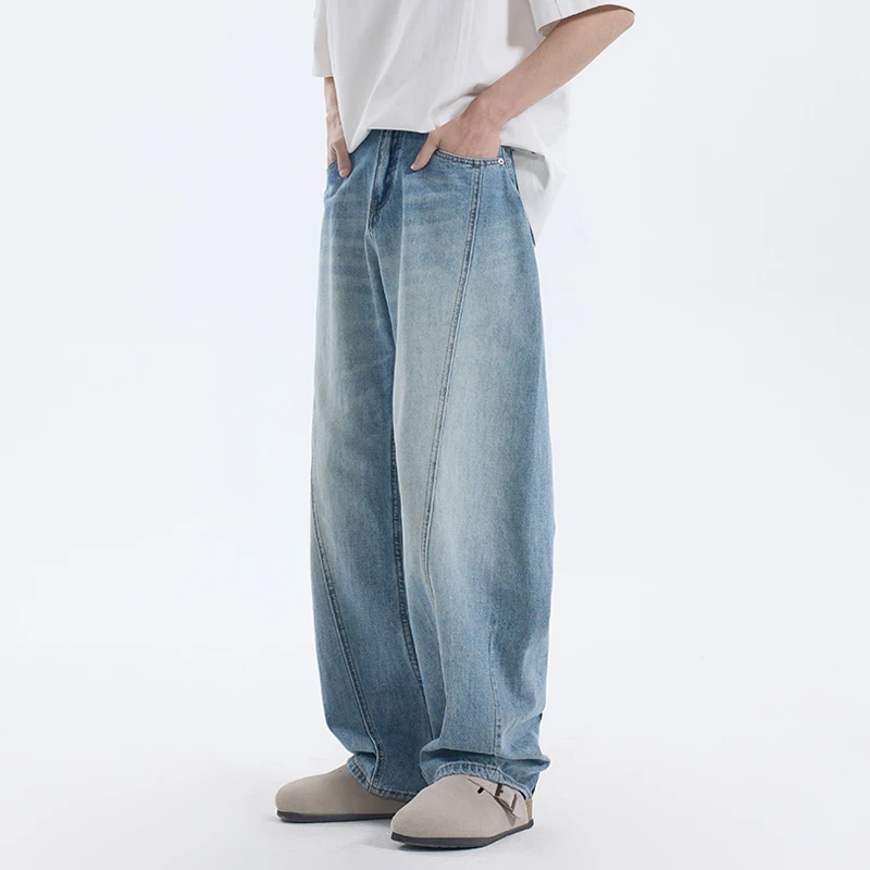 夏季新款简约男女同款水洗复古休闲高街潮流韩版直筒牛仔裤97008