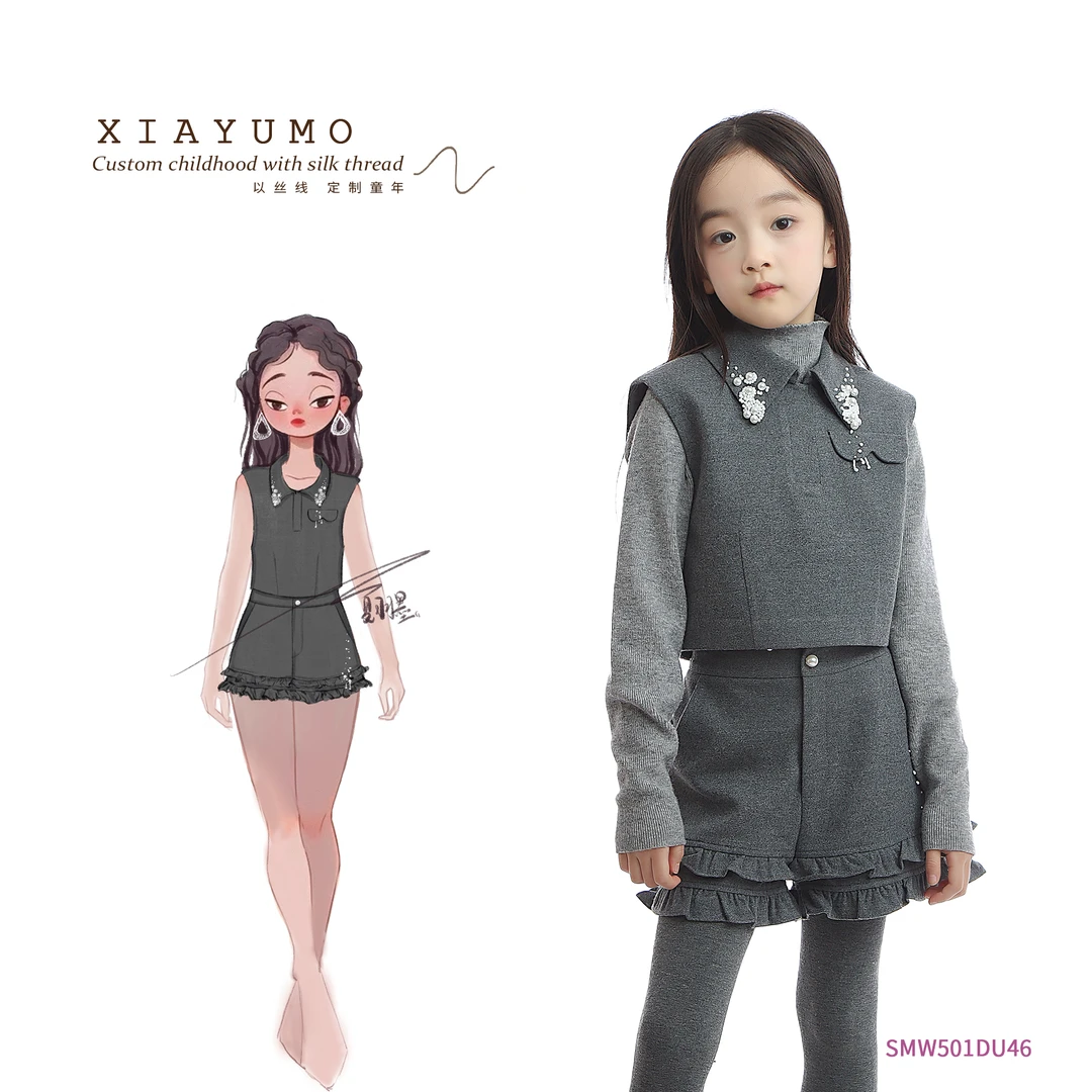 灰色翻领马甲DU46浮力新款上新暂用浮力链接泡泡袖轻纱礼服