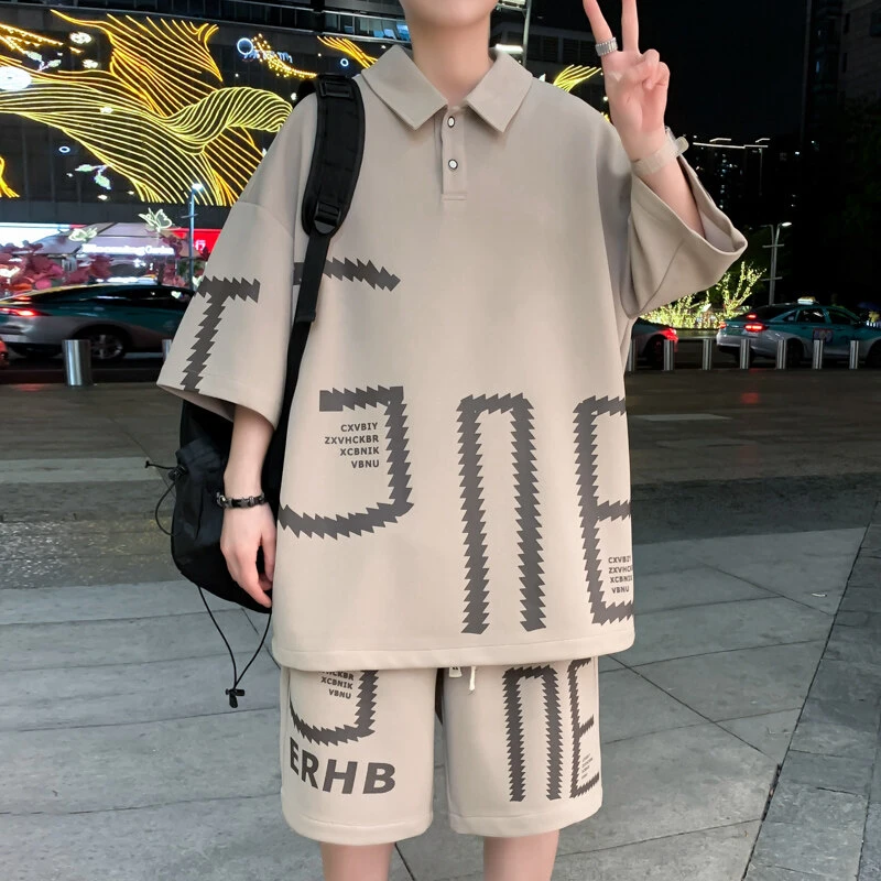 2025新款青少年翻领短裤短袖男士套装1828