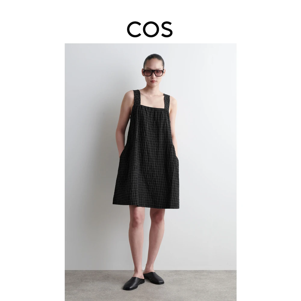 COS女装 休闲版型方领连衣裙黑色2025夏季新品1278001001