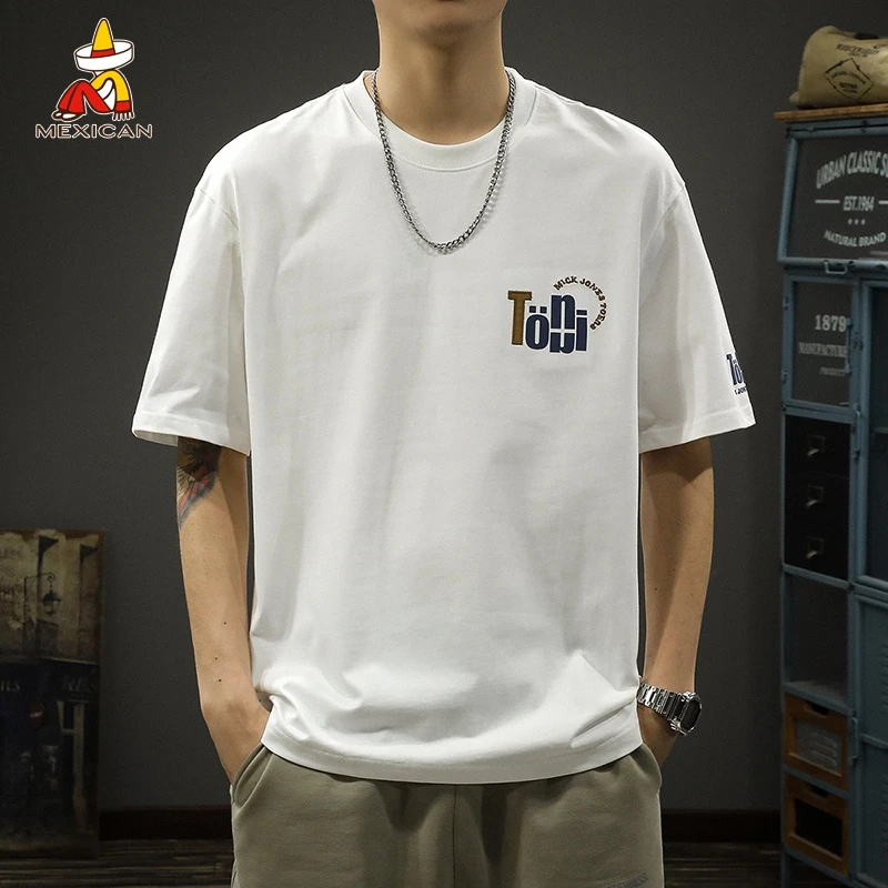 Mexican/稻草人夏季纯棉印花短袖男款T恤美式休闲宽松半袖体恤潮