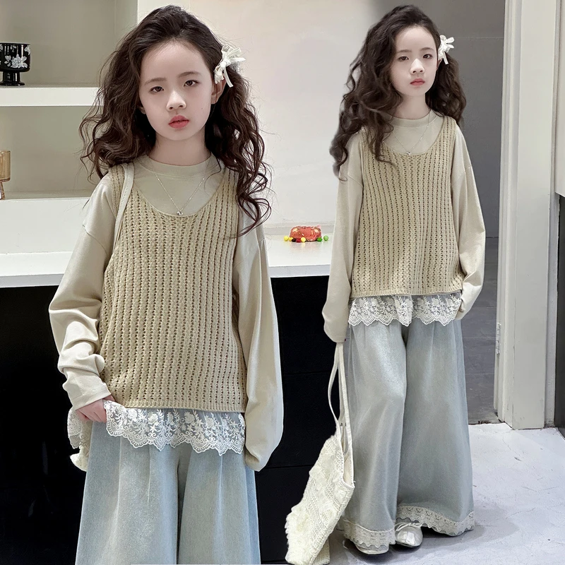 女童秋装套装2025新款爆款洋气女大童6-12岁潮款高级感女孩三件套