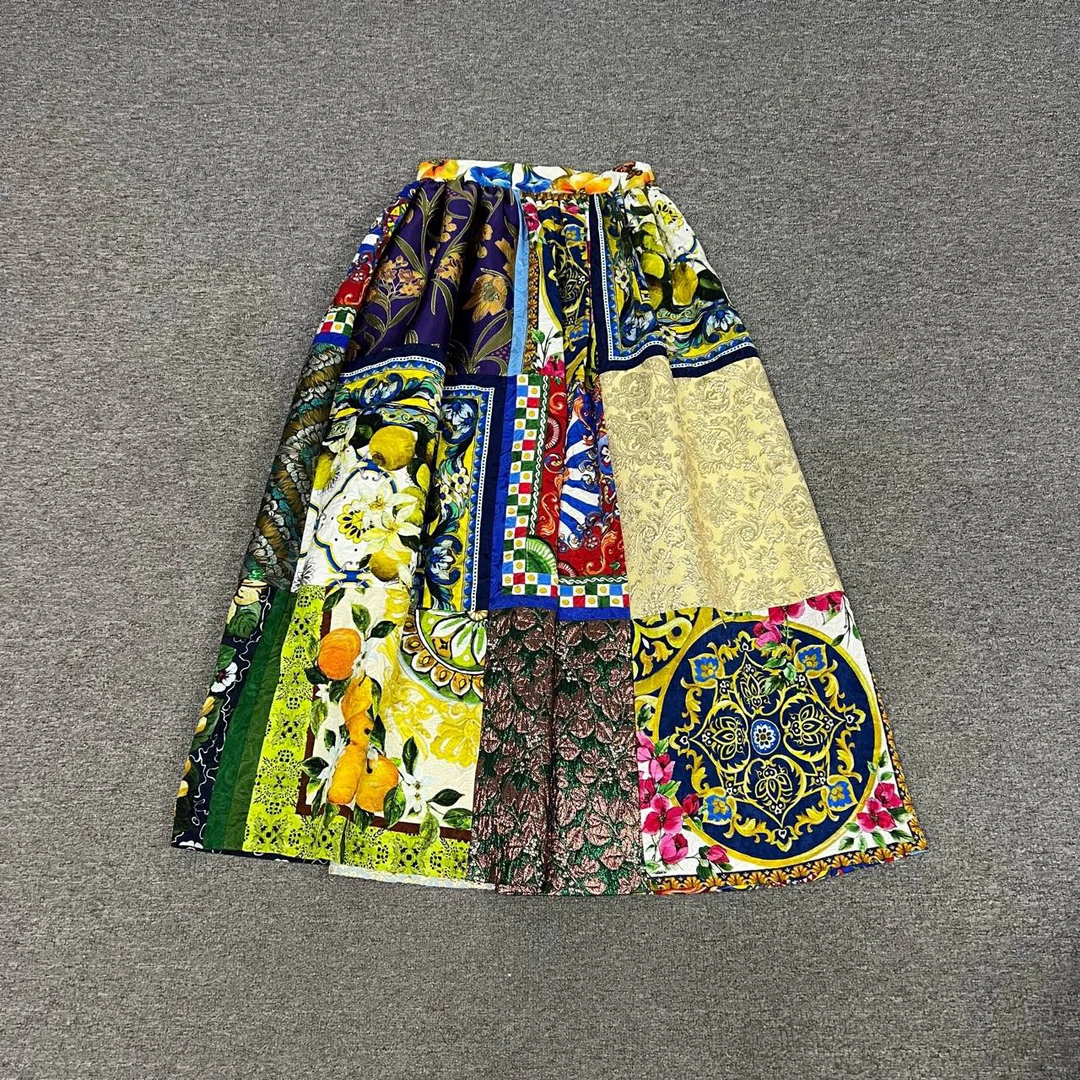 99新 KENZO/肯佐 dg 黄色 田园风格 百褶裙 半身裙 42码