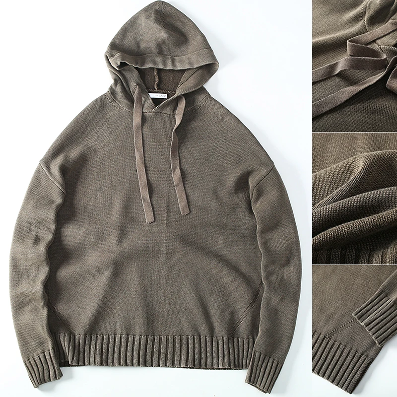 西班牙外贸 扎染炒盐水洗100棉秋冬男复古休闲针织衫宽松连帽卫衣