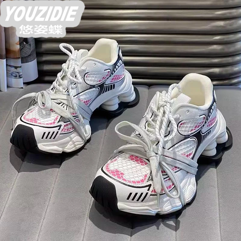 欧洲站女鞋2025春夏新款老爹鞋女真皮厚底增高复古女款运动休闲鞋