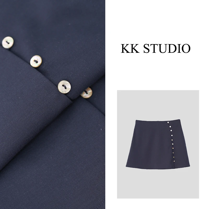 淇老板KK Studio新款A字气质高腰显瘦百搭单排扣休闲半身裙8949