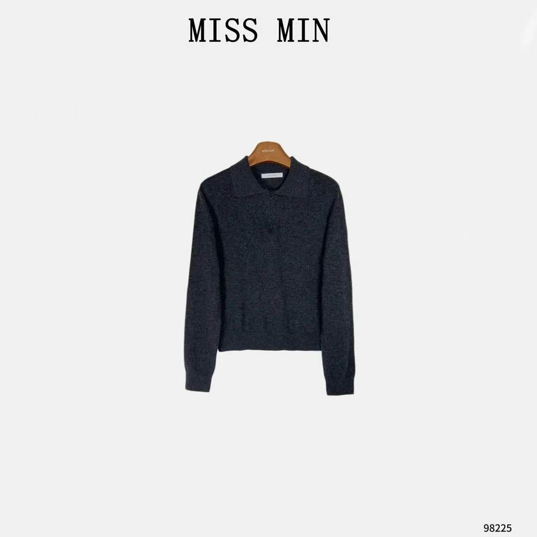 MISS MIN【高雅】简约翻领半拉链纯色清冷系衣服显瘦休闲上衣 98225