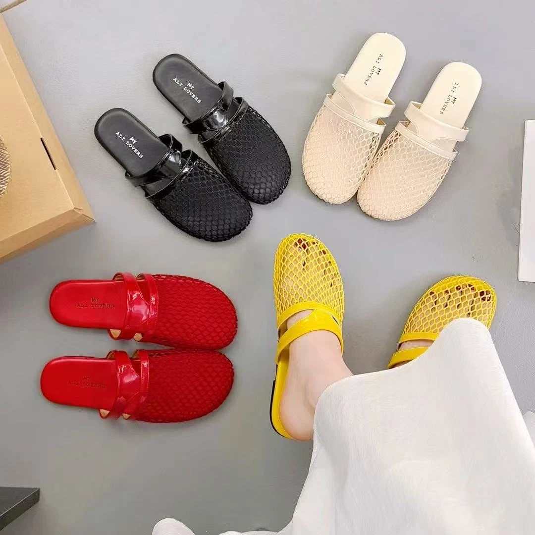 夏季透气网面镂空法式浅口女韩版软底包头拖鞋866(网面包头拖)