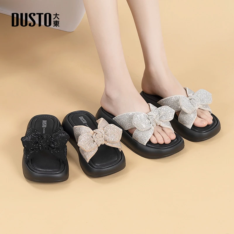 大东繁星拖鞋女夏外穿2025夏季新款高级感水钻百搭厚底一字拖0723