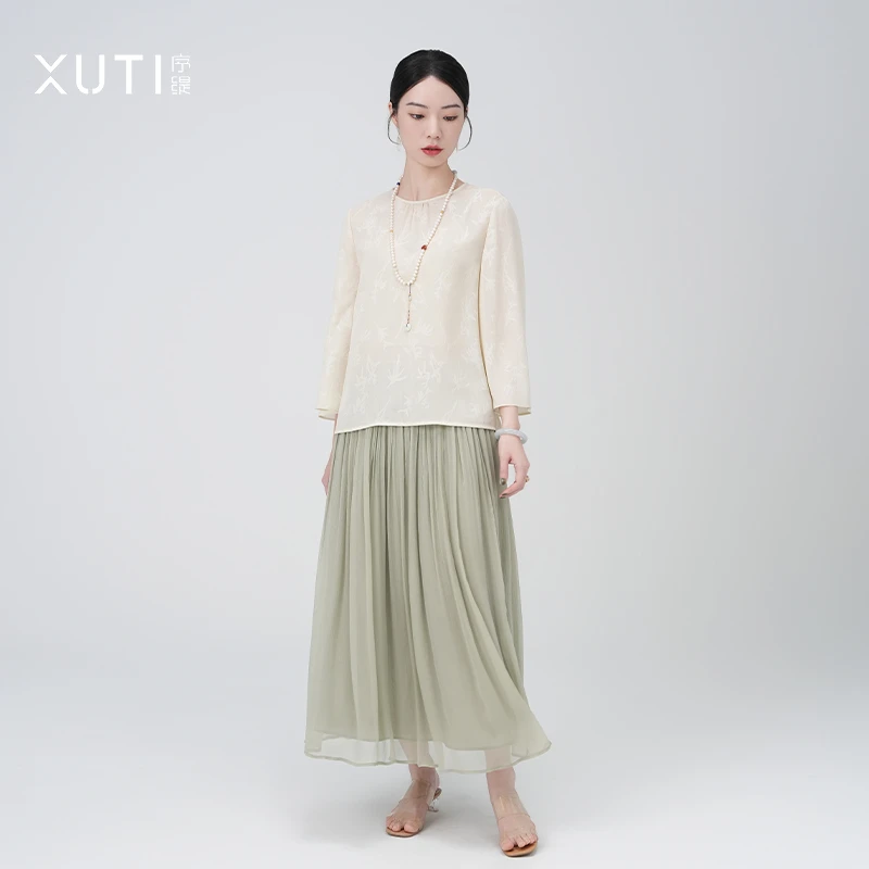 序缇夏季新款国风新中式织金四经绞罗桑蚕丝上衣J37-12632