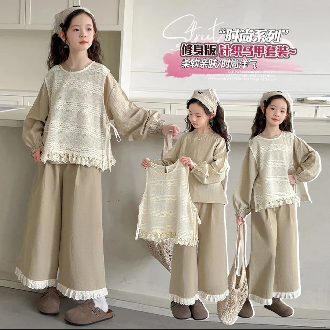 【三件套】镂空针织毛衣马甲女森系少女风套装亲肤柔软长袖修身时尚
