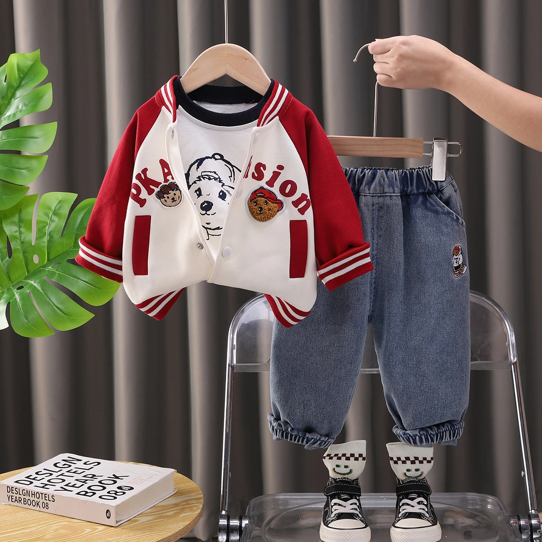 男童春装套装2025新款帅气春秋季棒球儿童装洋气宝宝三件套潮卡通