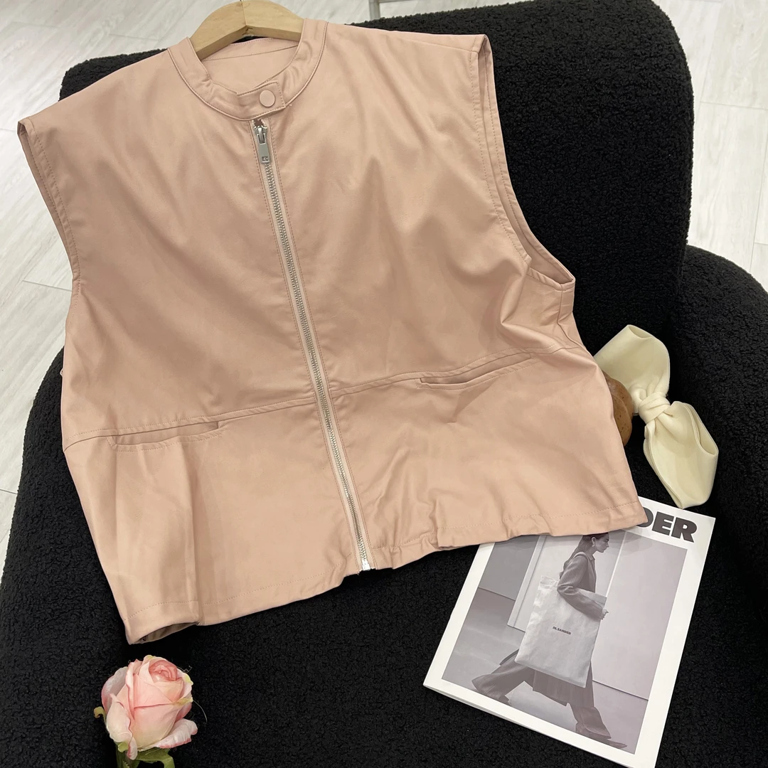 芊芊大码春季新款圆领拉链坎肩马夹休闲时尚百搭马甲【JQ60052】