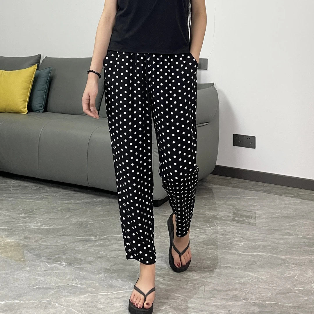 棉绸裤夏季薄款小脚裤休闲铅笔裤人造棉中年妈妈长裤子大码防蚊裤