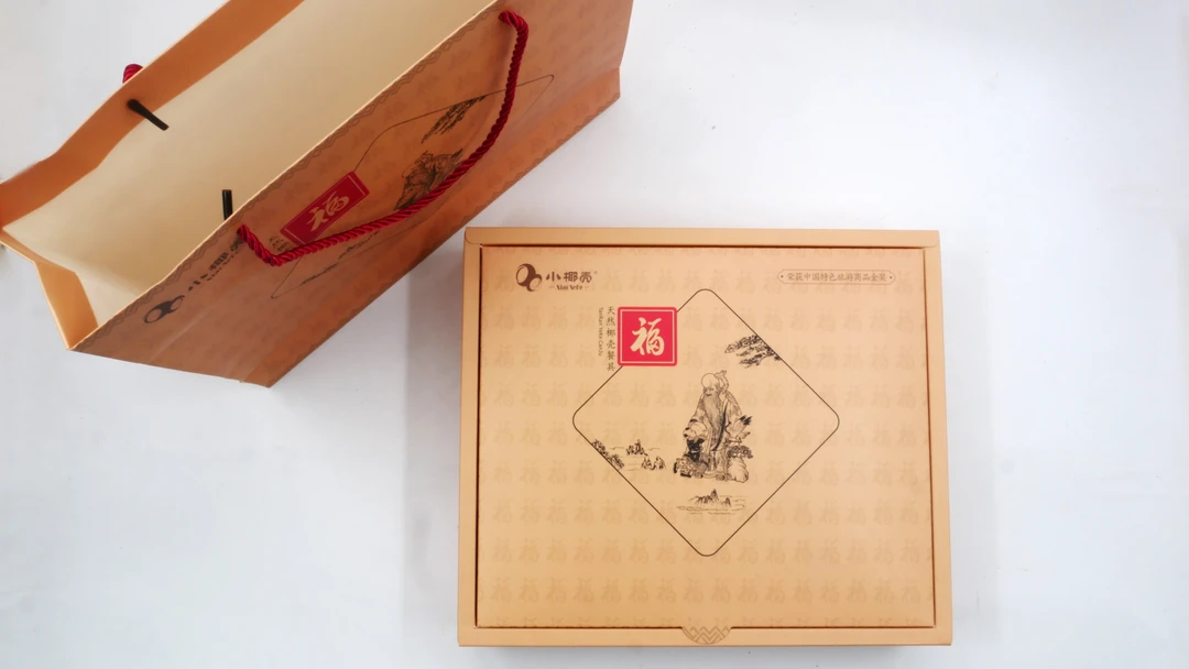 海南天然椰子壳餐具福寿套装2碗2筷2调羹送长辈福如东海寿比南山