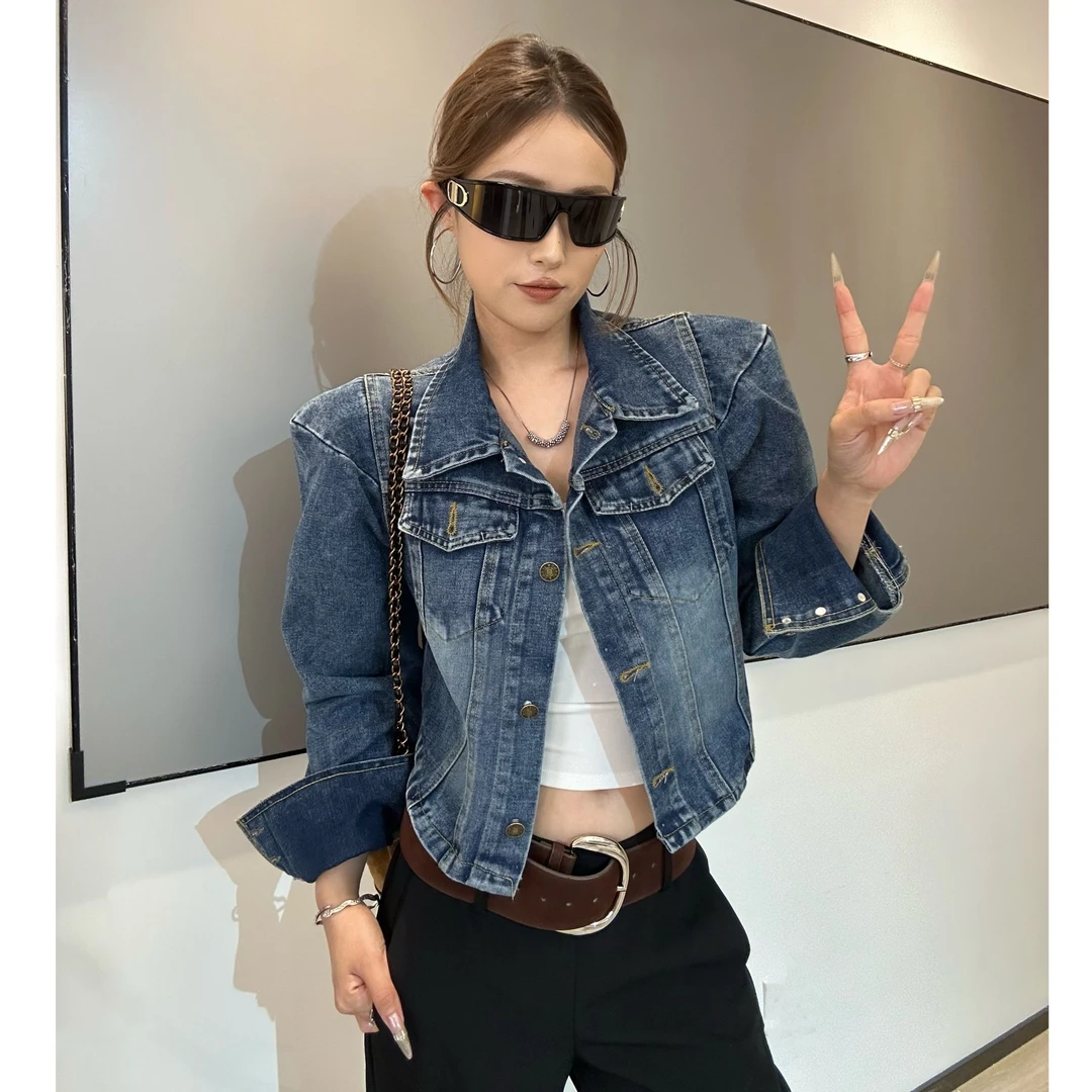 短款牛仔外套小个子宽松夹克上衣直角肩女款牛仔上衣女外套8-15#