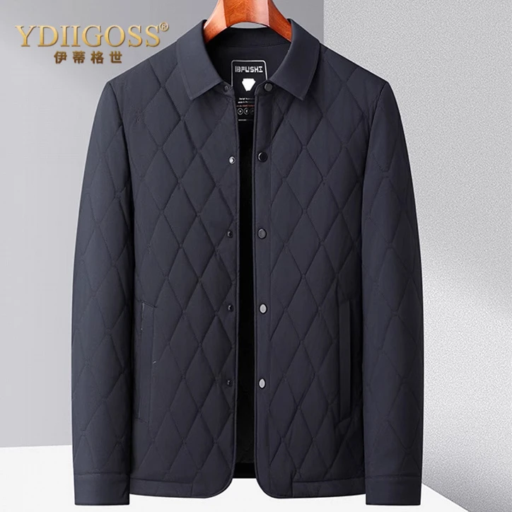 YDIIGOSS冬季翻领棉服外套男2025新款保暖御寒加厚蚕丝中年男士棉