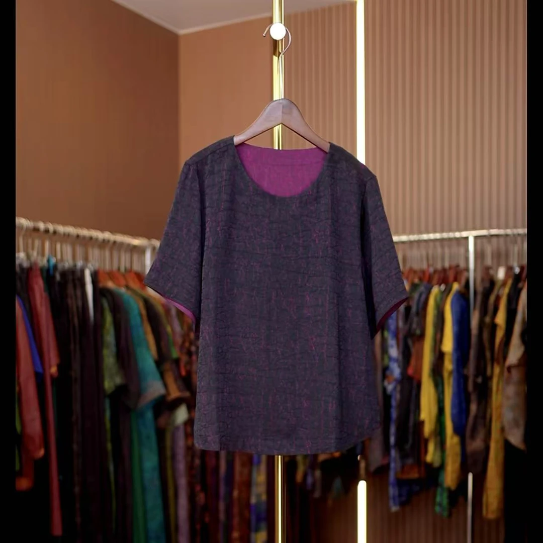 姹紫-新中式国风双面穿短袖休闲上衣0420