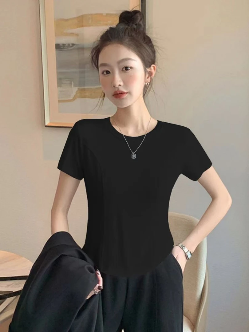 夏季新款气质打底衫t恤显瘦洋气夏装设计感圆领春游洋气衣服女