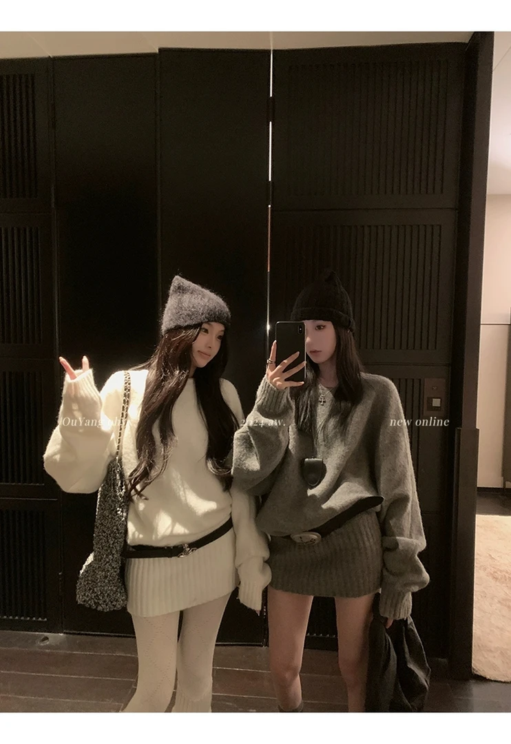 区区欧阳同款长袖针织连衣裙女冬季新款宽松内搭慵懒风打底毛衣裙