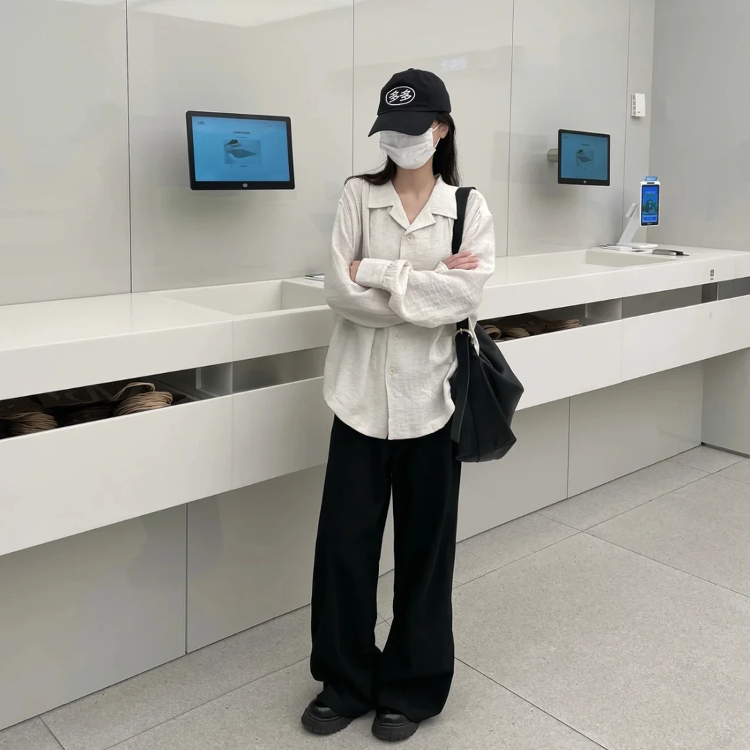 【DY41】褶皱设计感直筒休闲裤夏季宽松百搭休闲裤~下摆可调节