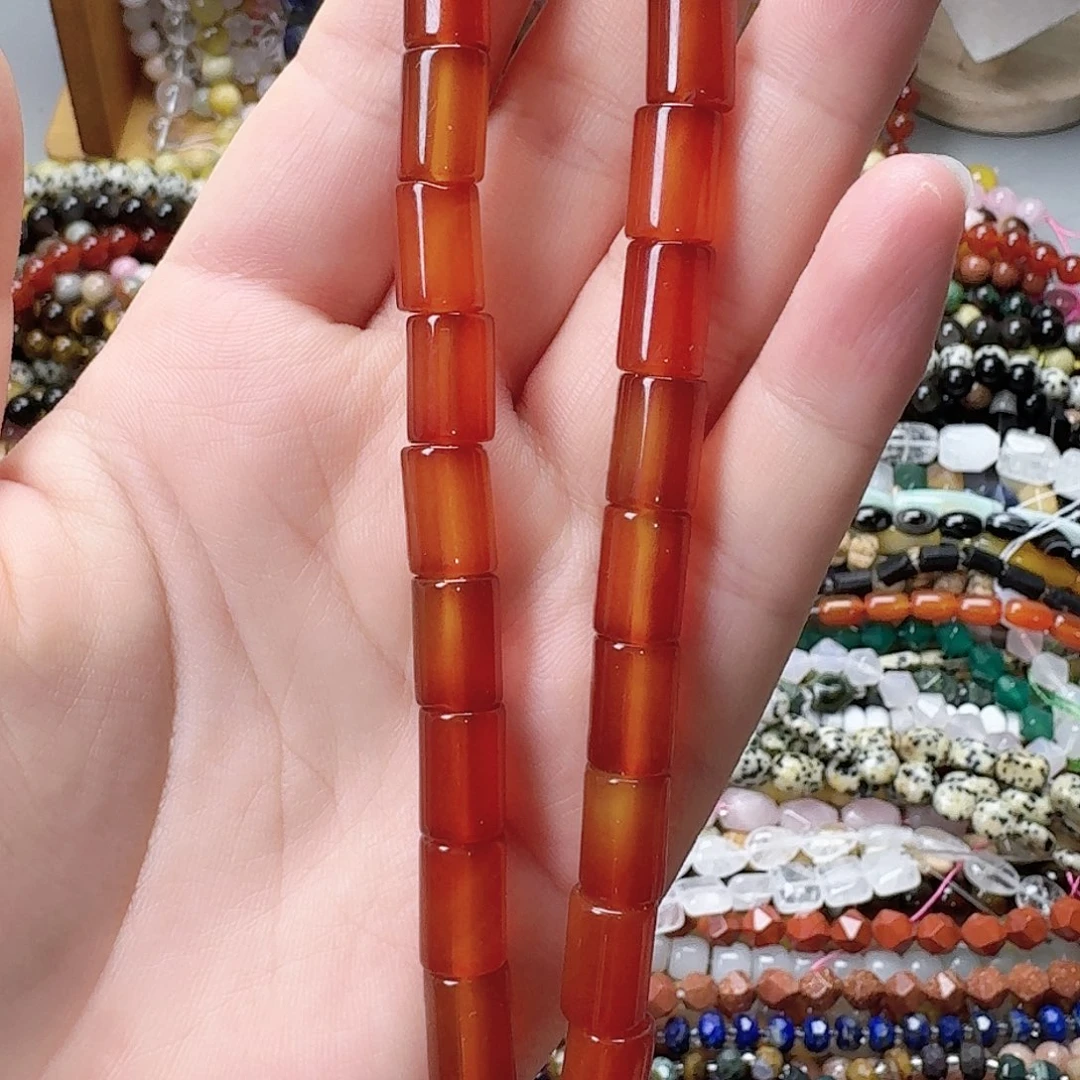 未镶嵌玛瑙/玉髓珠宝半成品红玛桶珠一条