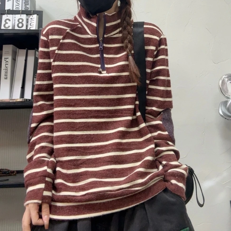 8259厚款宽松休闲百搭高领拉链打底卫衣