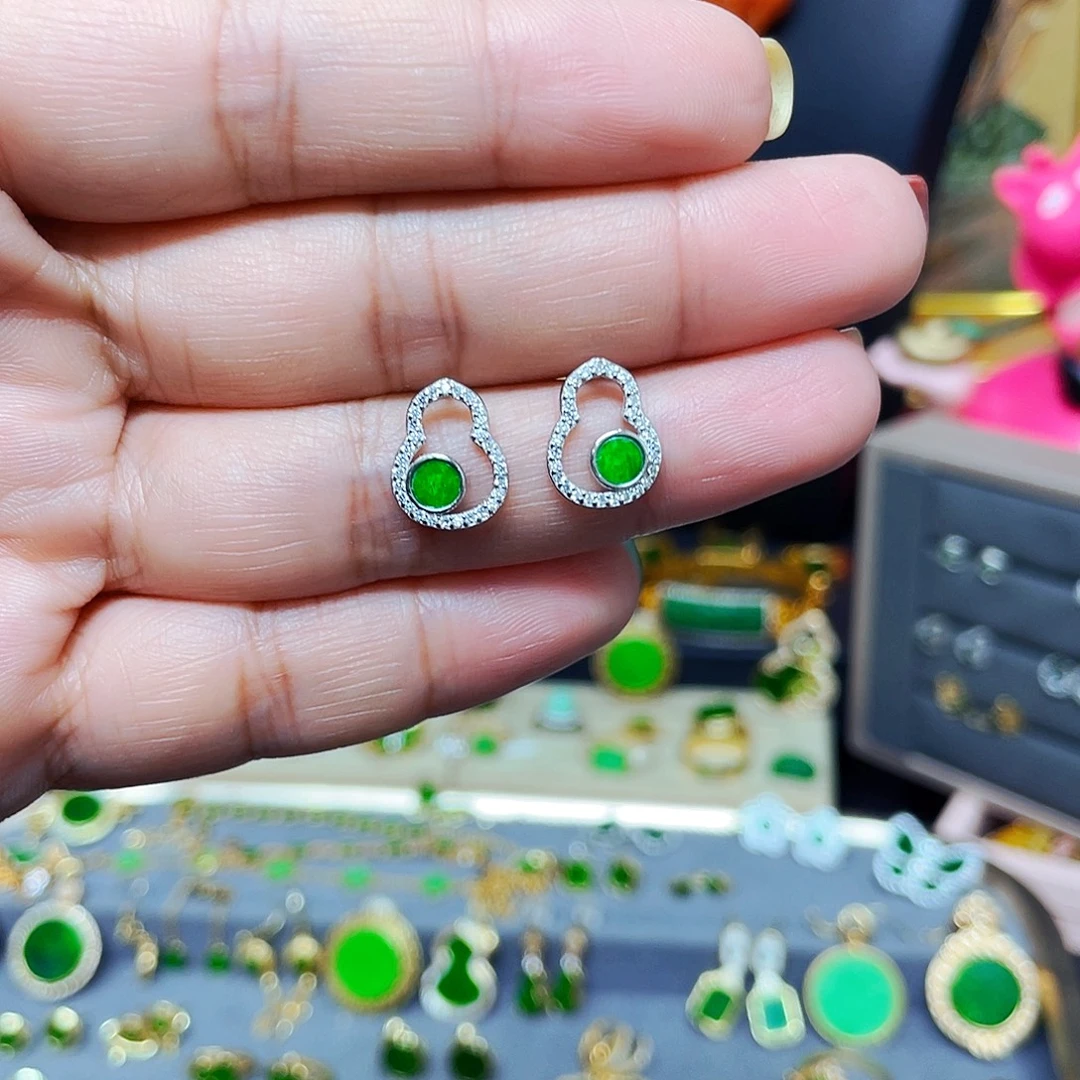 翡翠银S925镶嵌耳饰翡翠